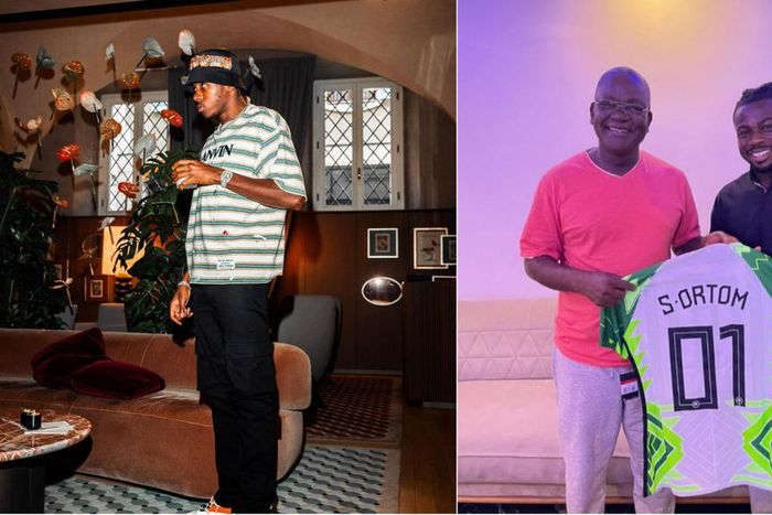 Osimhen shows off style, Moses Simon gifts Benue State governor Super Eagles jersey