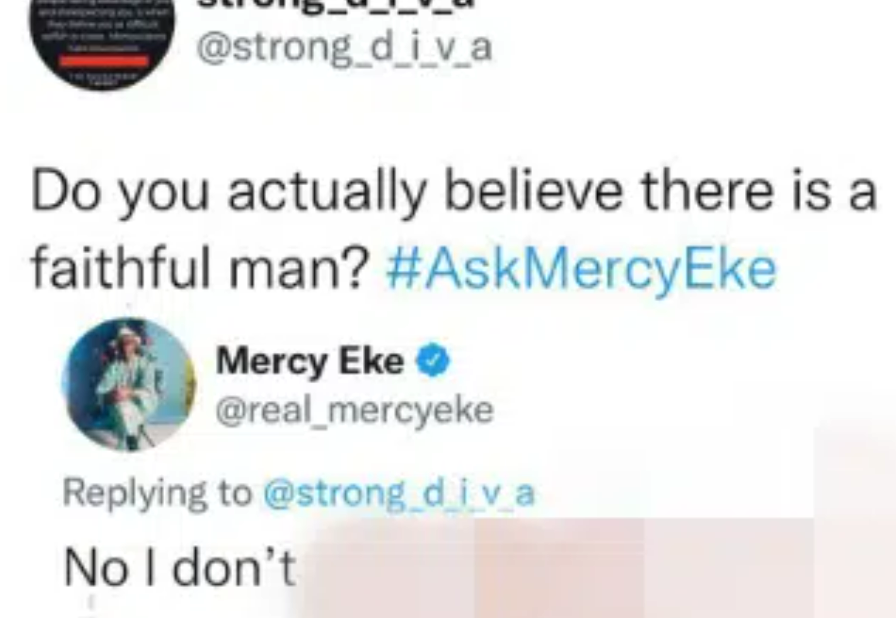 BBNaija's Mercy Eke says she doesn't believe there are faithful men out there