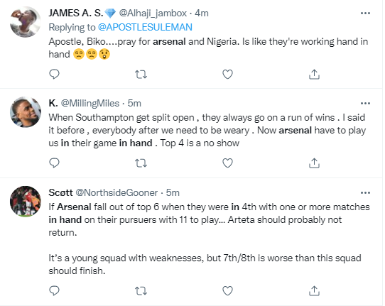 Arsenla fans are not happy as game in hand counts for nothing in loss to Southampton