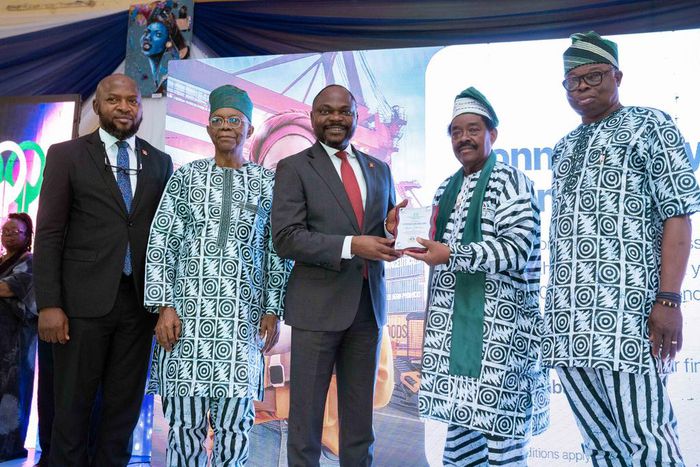 L-R: Head, Corporate & Other Collections, Abubakar Sanni; Deputy President, Lagos Chamber of Commerce and Industry(LCCI), Mr Gabriel Idahosa, FCA; Deputy Managing Director, United Bank for Africa, Muyiwa Akinyemi;  President, LCCI, Asiwaju (Dr) Michael...