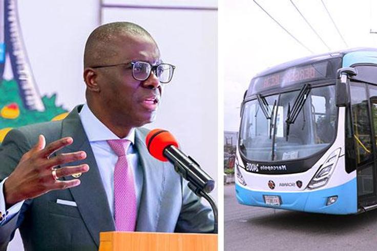 A photo combination of Lagos State Governor Babajide Sanwo-Olu and a BRT bus..