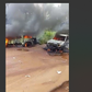 The vehicles of the security operatives after the assailants set them on fire. [Punch]