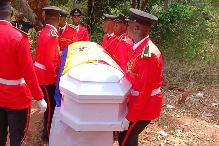 The remains of Senior Fire Officer, Chigozie Ugwu during the burial  [NAN]