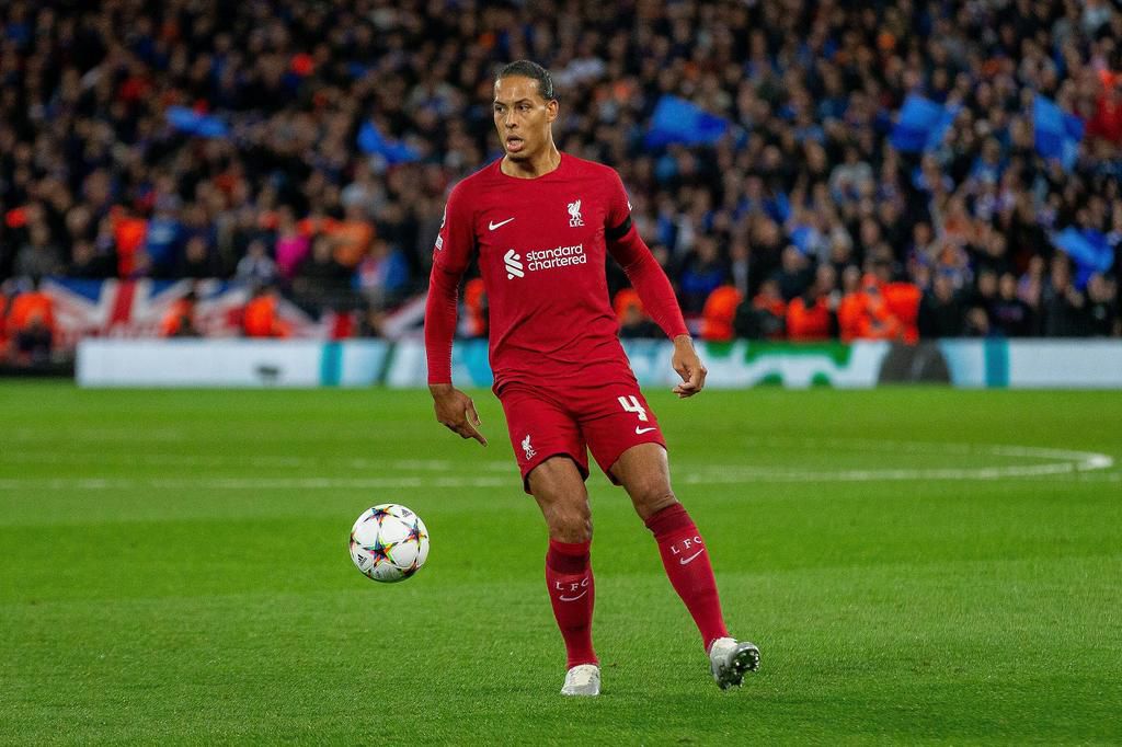 Liverpool defender Virgil van Dijk (4) during the Champions League match between Liverpool and Rangers at Anfield, Liverpool, England on October 4, 2022.