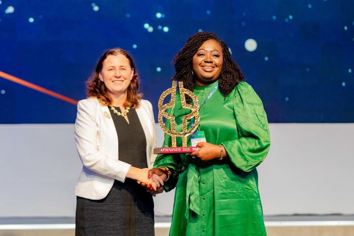 Global Director, Trade and Supply Chain Finance, International Finance Corporation, Nathalie Louat and Chief Executive Officer, UBA Africa, Abiola Bawuah during the presentation of Award of African Champion of the Year 2023 Award to United Bank for Afr...