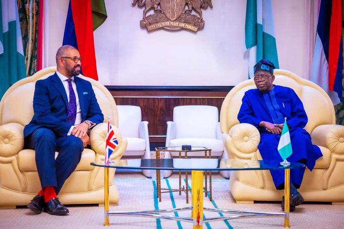 President Bola Ahmed Tinubu receives in audience the UK Secretary of State for Foreign/Commonwealth Affairs, Hon James Cleverly. [Presidency]