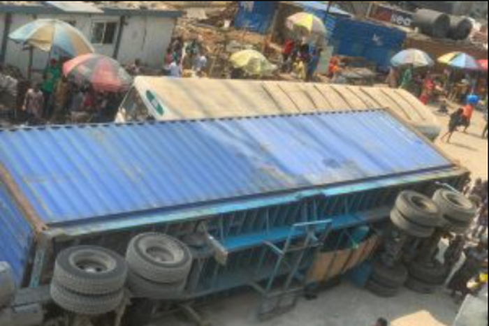 Again, container crushes commercial bus in Lagos.