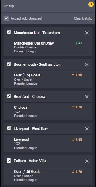 Premier League accumulator on Bet9ja