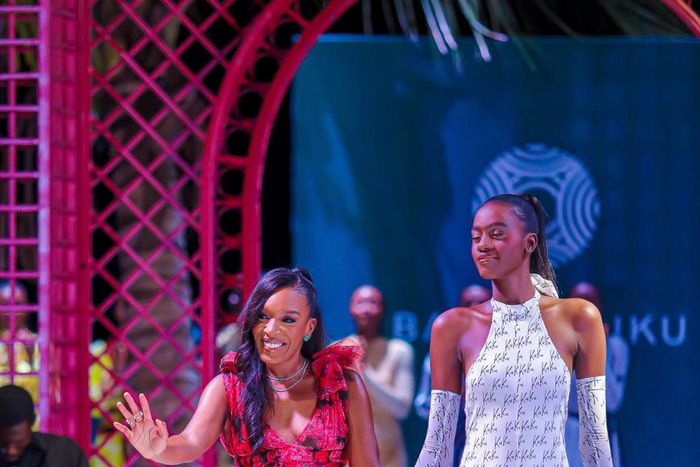 Banke Kuku and model at the launch of the latest collection