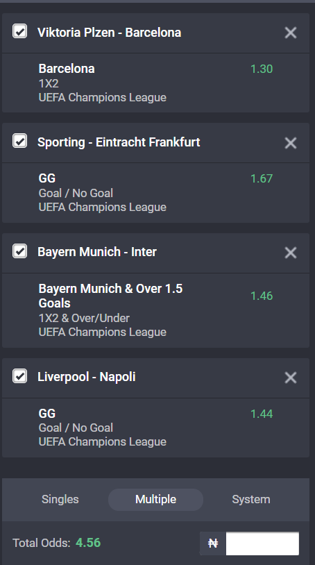 UEFA Champions League accumulator on Bet9ja