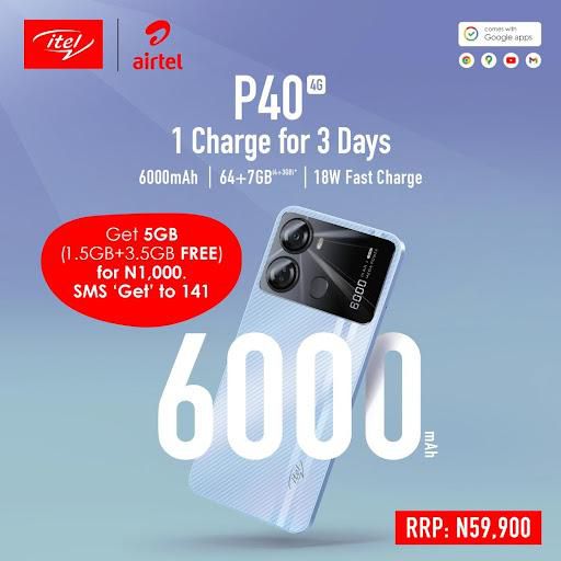 1 Charge For 3 Days: itel releases itel P40 with 7GB RAM and 6000mAh battery for Nigerians