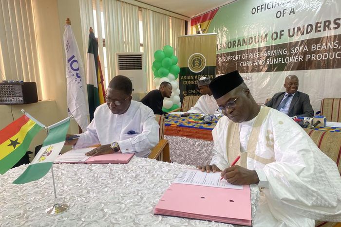 From L-R: Mr George Blavo, Lead Coordinator, Rice Project, Jospong Group of Companies and Mr Bashir Ibrahim, Group Managing Director of ECTA Investment Ltd. (NAN)