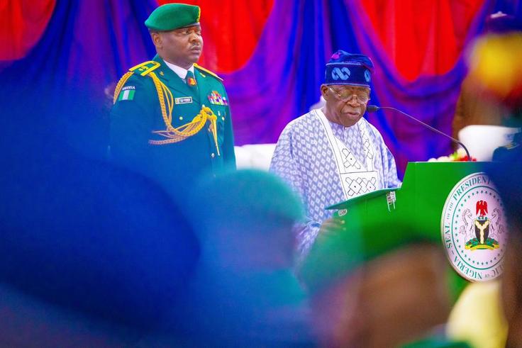 President Bola Ahmed Tinubu attends the Senior Course 25 Graduation Ceremony of the Armed Forces Command and Staff College, Jaji, Kaduna State on Friday. [Presidency]
