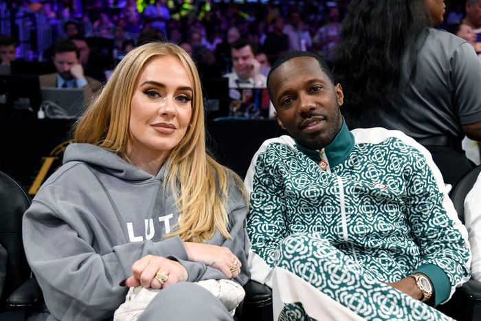 Adele and Rich Paul sit courtside at the 2023 NBA playoffs in Los Angeles.Kevork Djansezian/Getty Images