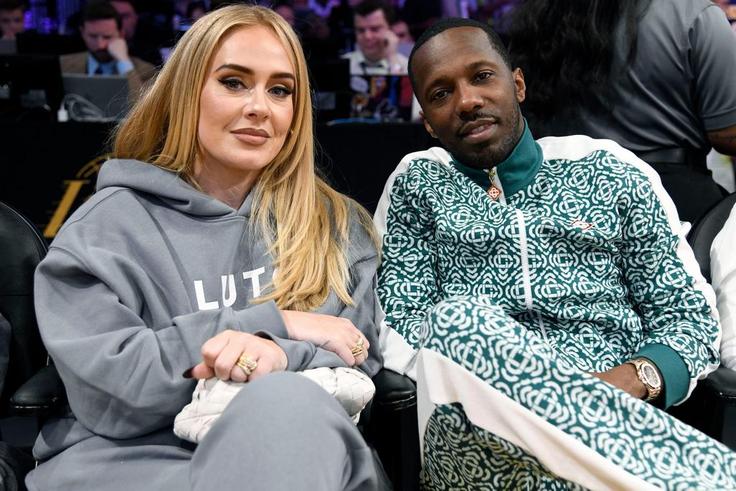 Adele and Rich Paul sit courtside at the 2023 NBA playoffs in Los Angeles.Kevork Djansezian/Getty Images