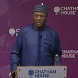 Prof. Mahmood Yakubu, the National Chairman of the Independent National Electoral Commission (INEC) speaking at Chatham House in London. (Channels TV)