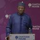Prof. Mahmood Yakubu, the National Chairman of the Independent National Electoral Commission (INEC) speaking at Chatham House in London. (Channels TV)