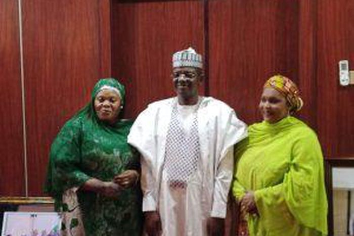 Gov Bello Matawalle receiving State PDP Women Leader, Madina Shehu, after her defection to APC at Gusau Government House on Thursday.