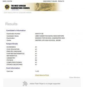 Best UTME candidate aces WASSCE in style with 8 A1. [Punch]