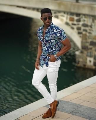 White pants and floral shirt