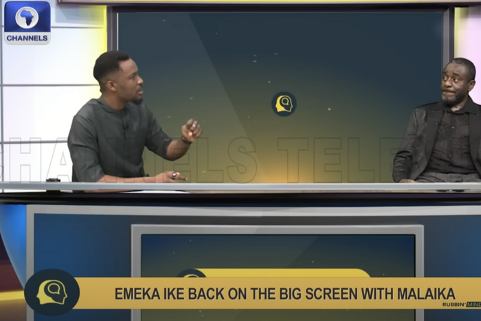 Emeka Ike speaks about marital abuse. [Screenshot from Channels "Rubbin' Minds"]