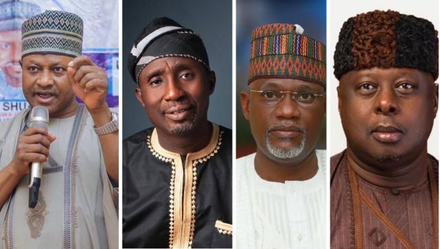 Uba Sani, Jonathan Ashake, and Isa Ashiru are all in the race to take over from Nasir El-Rufai in Kaduna state (BBC)