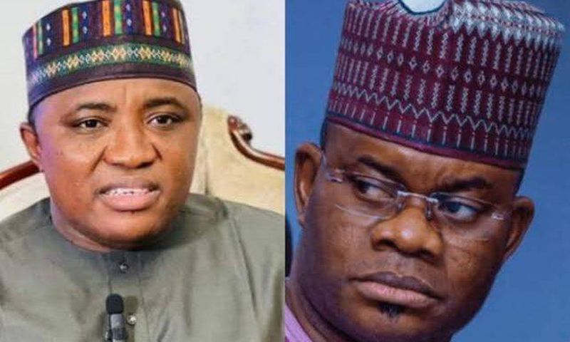 Alhaji Murtala Ajaka, SDP Gov. candidate, Kogi and Gov. Yahaya Bello (Credit: Politics Nigeria)