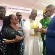 L-R: Special Adviser to Gov. Babajide Sanwo-Olu on Housing, Mrs Barakat Odunuga-Bakare; the Minister of Housing and Urban Development, Mr Ahmed Dangiwa; Managing Director, Lagos State Development and Property Corporation, Mr Kehinde Joseph and Acting M...