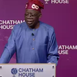 Biola Tinubu speaking at Chatham House in the United Kingdom.