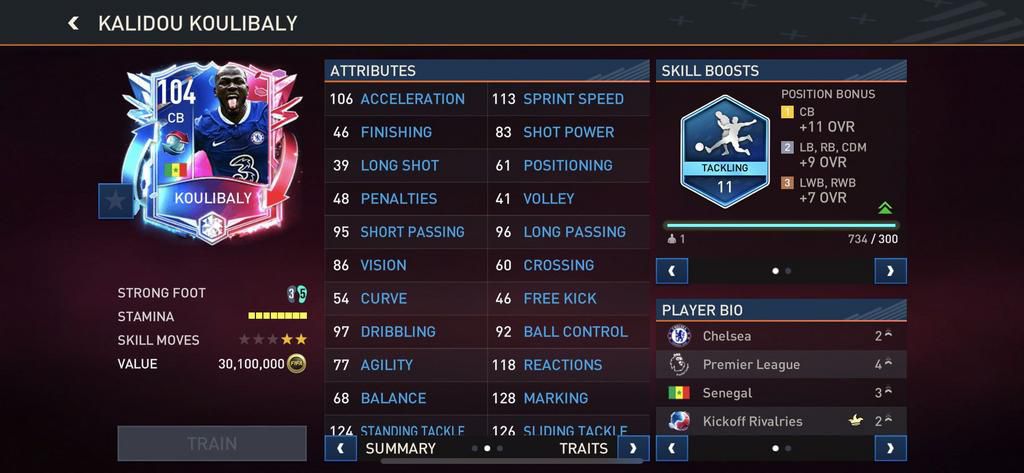 Kalidou Koulibaly FIFA Mobile stats