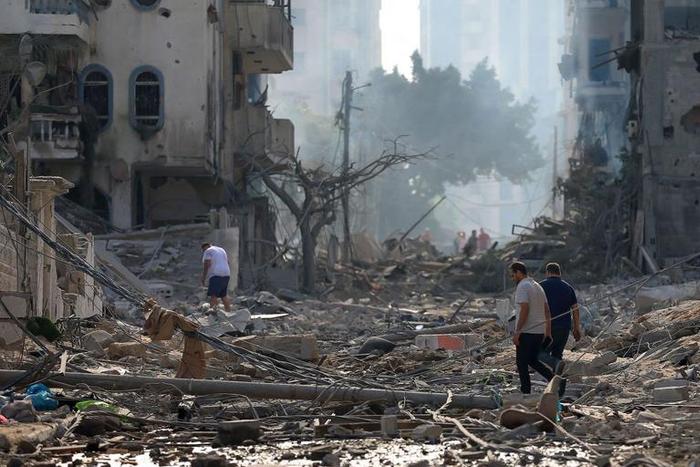 Scenes of destruction in Gaza following Israeli airstrikes on October 10, 2023.Mohamed Zaanoun/Middle East Images/AFP via Getty Images