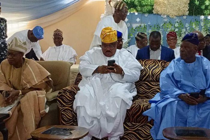 L-R Former Minister of Information, Culture and Tourism, Alhaji Lai Mohammed, Kwara Deputy Governor, Mr Kayode Alabi, and A National Leader of APC, Chief Bisi Akande, at the homecoming reception for the former minister.