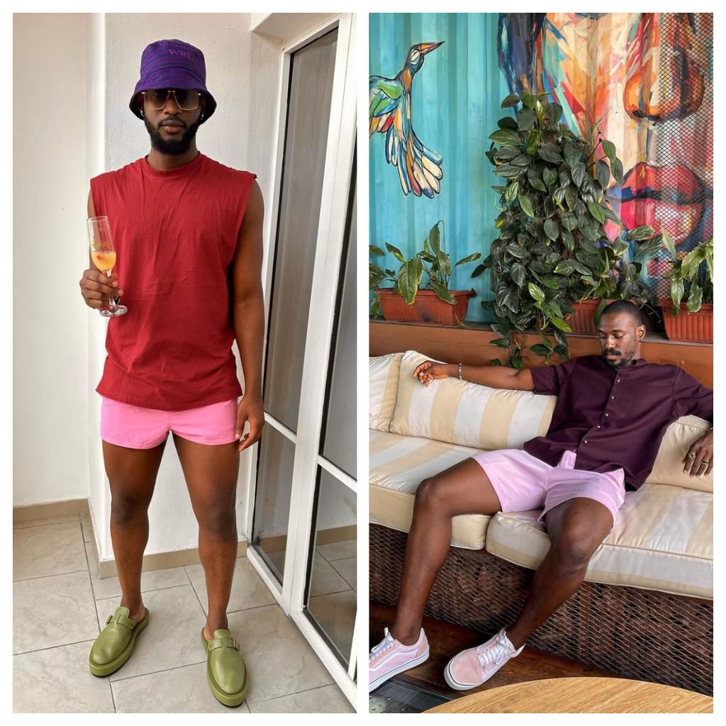 Taymesan and Vine Olugu in pink shorts [Instagram]