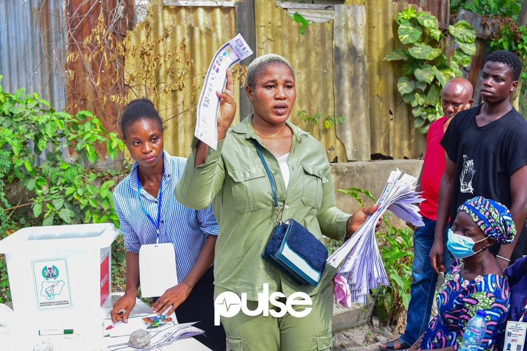 An electoral officer counts votes at a polling unit in Lagos State on February 25, 2023