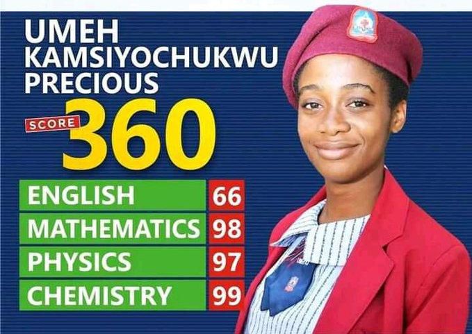 Nkechinyere Umeh from Anambra best candidate in 2023 UTME - JAMB