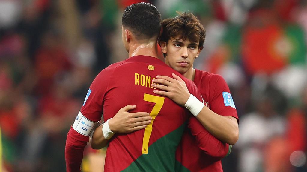 Joao Felix celebrates with Portugal teammate Cristiano Ronaldo