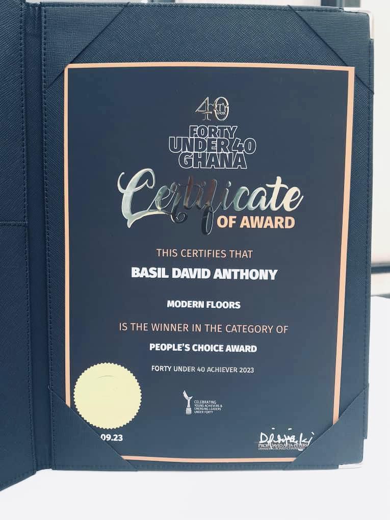 Basil David Anthony receives People's Choice Award at the 7th Ghana Forty Under 40 Awards