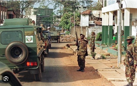 ECOMOG officers during military intervention in Sierra Leone. [Beegeagle]