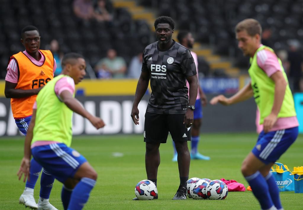 Leicester City first team coach Kolo Toure before a pre-season friendly match at the MKM Stadium on July 20, 2022.