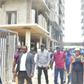 Gov. Babajide Sanwo-Olu of Lagos State (M); Commissioner for Physical Planning and Urban Development, Mr Tayo Bamgbose-Martins (2rd L); Special Adviser on Works and Infrastructure, Mrs Aramide Adeyoye during the Governor’s Inspection to the Collapsed B...