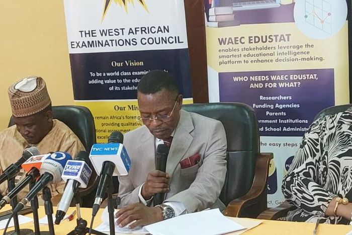 L-R: Heads of WAEC Division: Fidelis Gaiya, Director of Administration; Patrick Areghan, Head of National Office; Mrs F. Iweha-Onukwu, Senior Director, Test Development. [Premium Times]