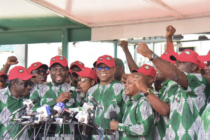 Obi addressing the crowd and engaging with labour leaders [Twitter]