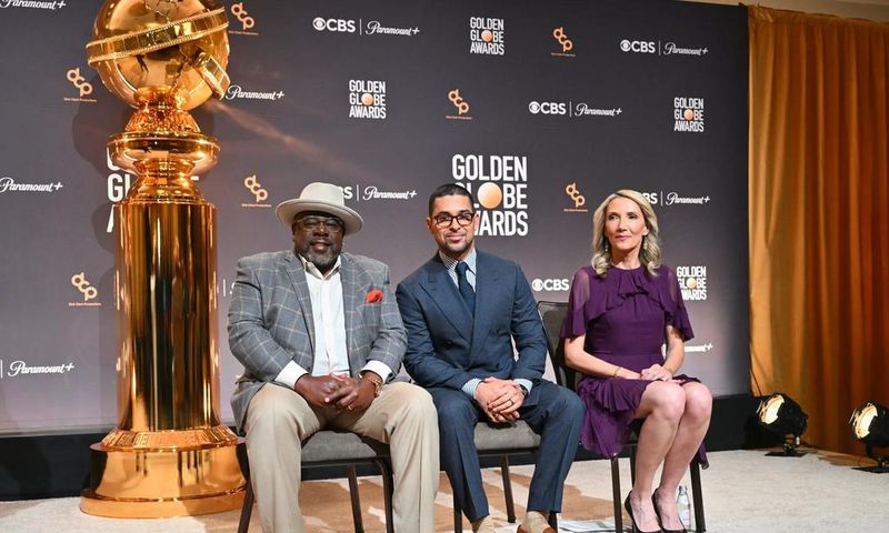 Cedric the Entertainer, Wilmer Valderrama and Helen Hoehne at the 80th Annual Golden Globe Awards Nominations [Golden Globes]
