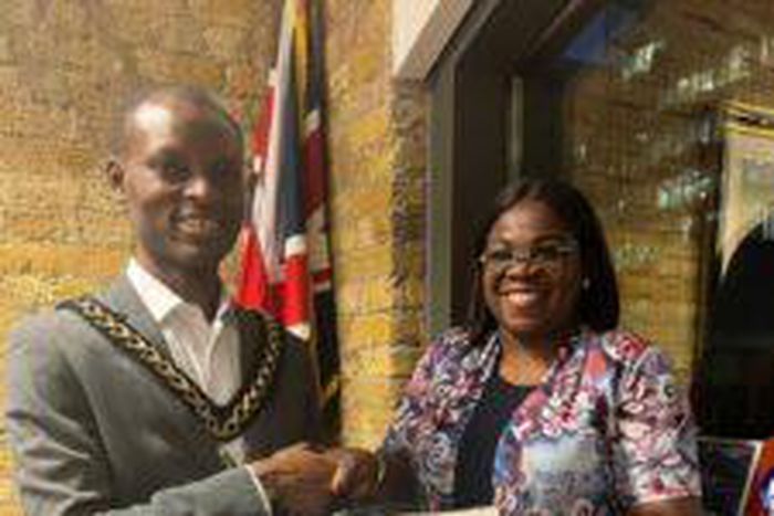 Mayor of the London Borough of Southwark, Mr John Situ receiving the Founder of IA Foundation, Mrs Ibironke Adeagbo in London on Sunday.