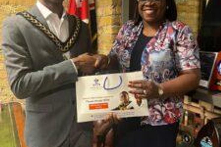 Mayor of the London Borough of Southwark, Mr John Situ receiving the Founder of IA Foundation, Mrs Ibironke Adeagbo in London on Sunday.