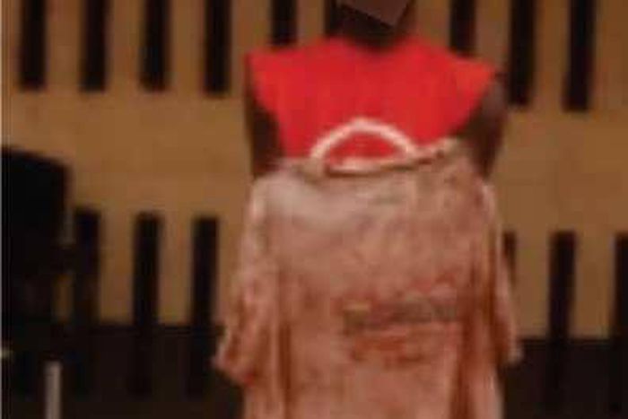 The suspect was arrested after the police found blood-soaked clothes in his house [Concise]