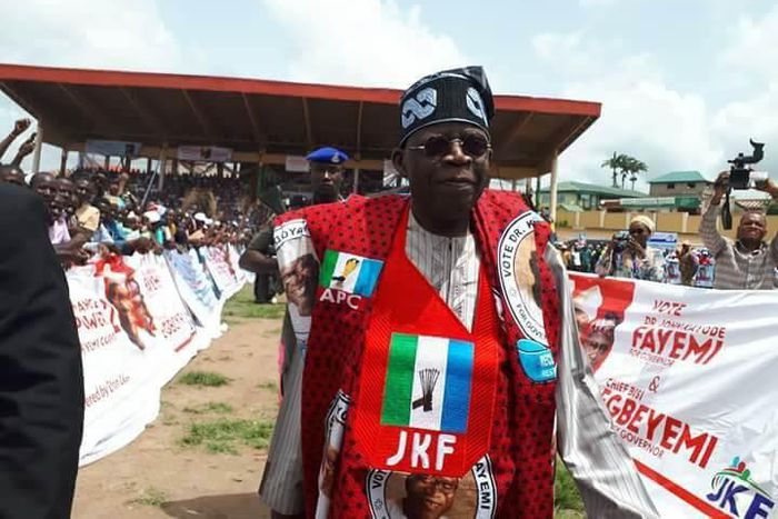 Bola Tinubu at a ruling party rally in Ekiti Nigeria (The Whistle NG)