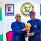 L-R: Vice-President & Head, VISA West Africa, Mr Andrew Uaboi presenting the Africa Cup of Nations (AFCON) Trophy to Gov. Babajide Sanwo-Olu of Lagos State, during an official presentation ceremony by VISA (Title Sponsor of AFCON), at the Lagos House, ...