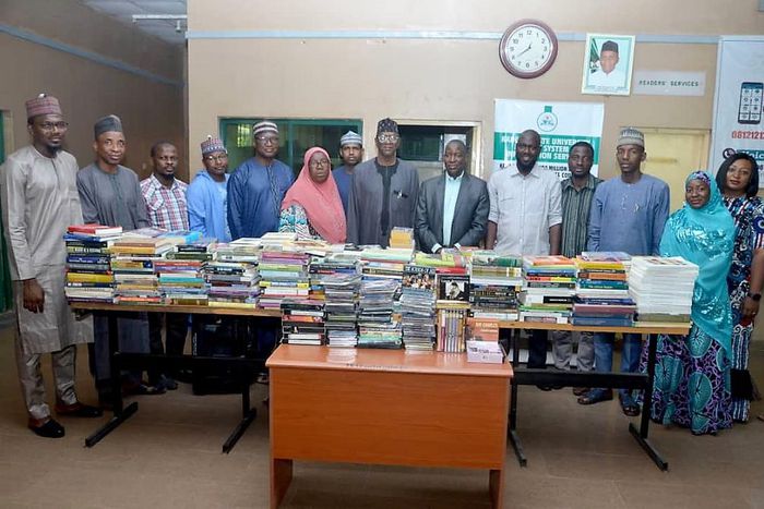 Group photograph after the presentation of books donated by Prof. Toyin Falola to Kaduna State University Library.