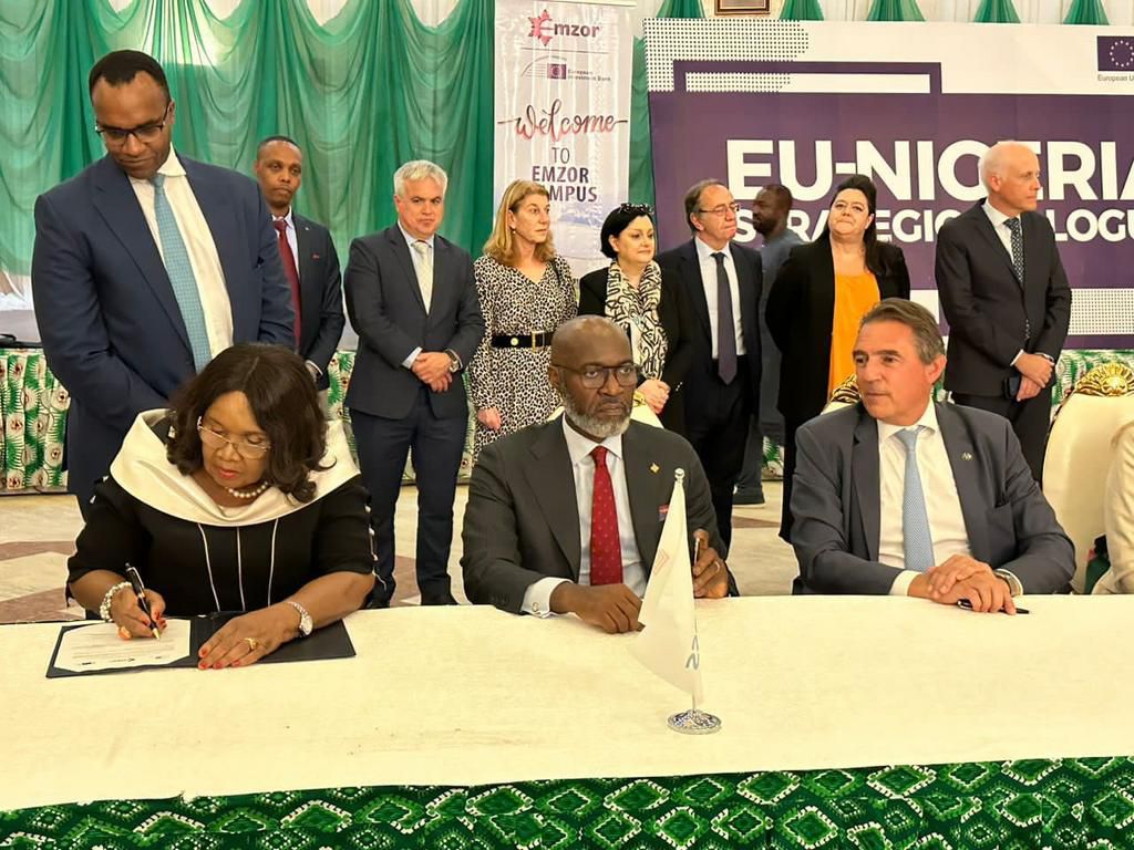 Seated L-R: Group Managing Director, Emzor Pharmaceutical Industries Ltd, Dr Stella C. Okoli, OON; Managing Director, Access Banking Plc, Roosevelt Ogbonna; Director for International Parteners, EIB Global, Diederick Zambon. Standing L-R: Chairman of E...
